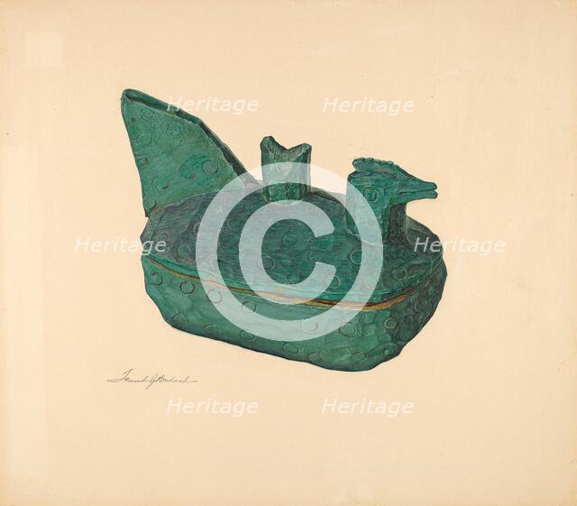 Whittled Bowl with Lid: "Hen on Nest", 1935/1942. Creator: Frank Budash.