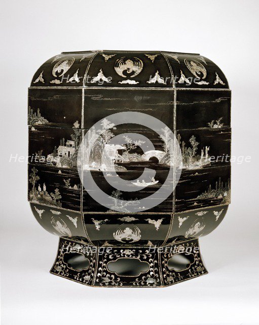 Octagonal box with landscape, 17th-18th century. Artist: Unknown.