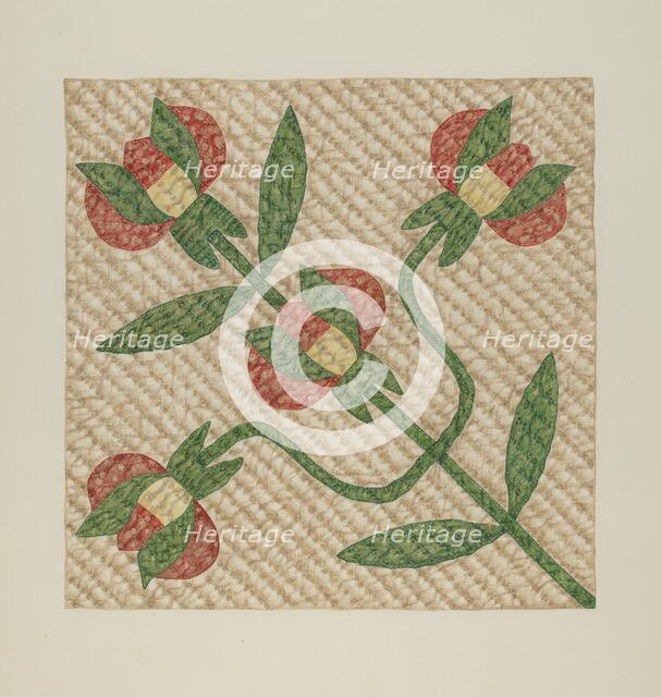 Tulip Pattern Quilt, 1935/1942. Creator: Fred Hassebrock.