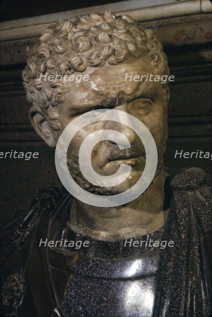 Ancient marble bust of Emperor Caracalla, 212-217. Artist: Unknown.