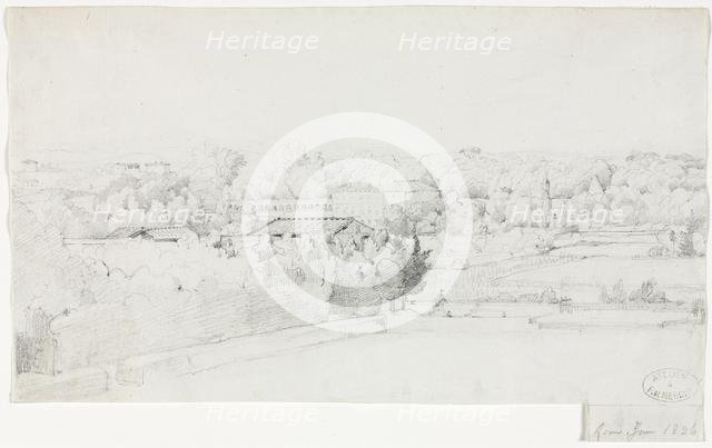 View of the Villa Borghese and its Orangerie from the Villa Medici, 1826. Creator: Frederic Bourgeois de Mercey (French, 1805-1860).