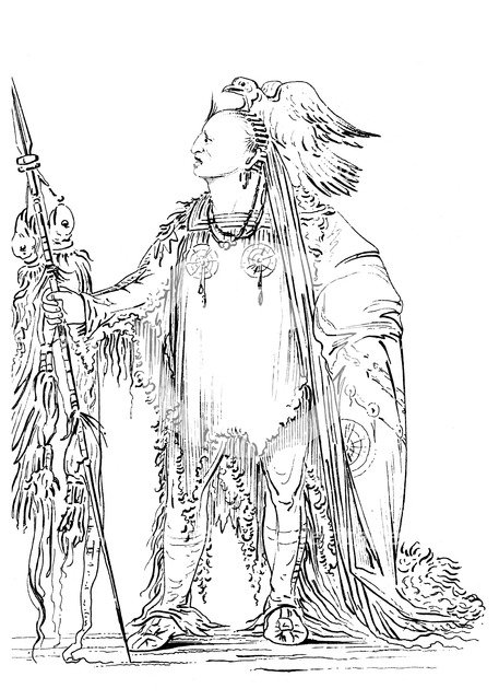 'He Who Ties His Hair Before', Native American Male of the Minataree tribe, 1841.Artist: Myers and Co