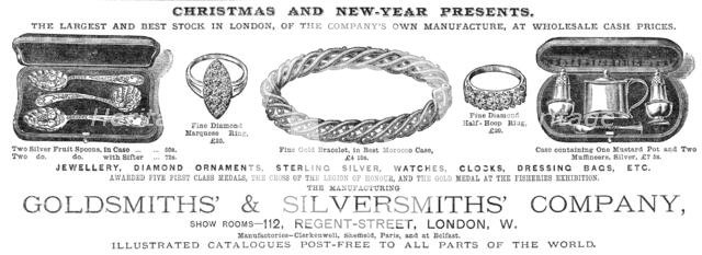 Advertisement for the Goldsmiths' & Silversmiths' Company, 1883. Creator: Unknown.