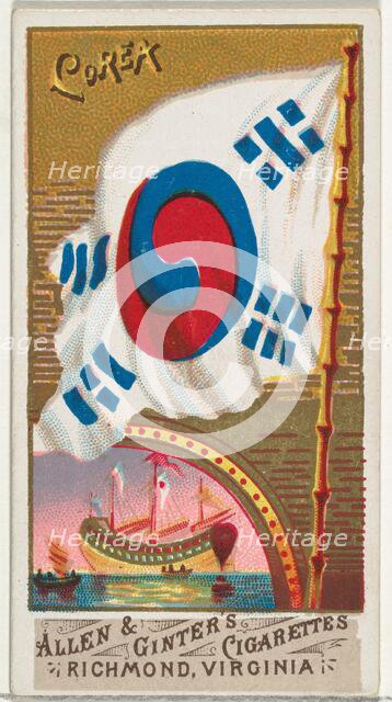 Korea, from Flags of All Nations, Series 1 (N9) for Allen & Ginter Cigarettes Brands, 1887. Creator: Allen & Ginter.