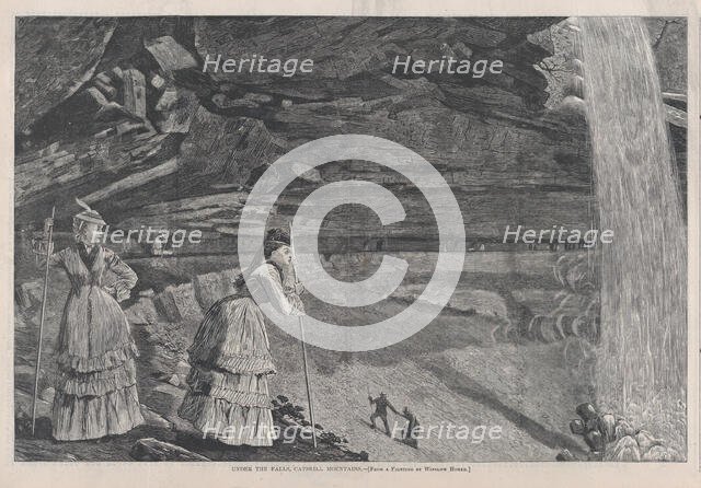Under the Falls, Catskill Mountains (Harper's Weekly, Vol. XVI), September 14, 1878. Creator: Unknown.