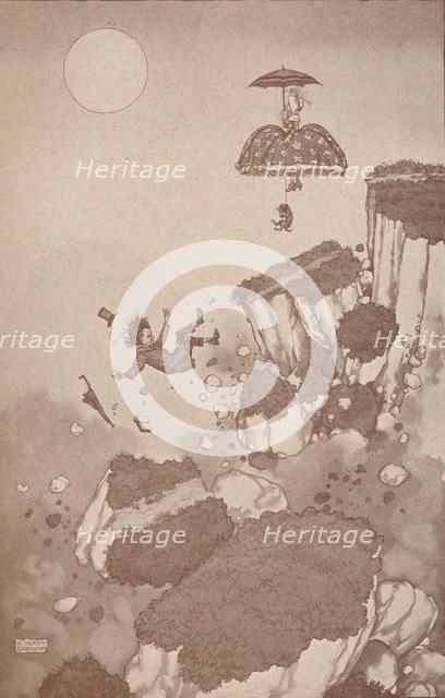 'How the inventor of the aeroplane first got the idea during a landslip', c1918 (1919). Artist: W Heath Robinson.