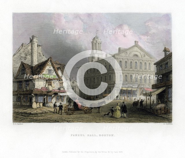 Faneul Hall, Boston, Massachusetts, USA, 1838.Artist: H Griffiths