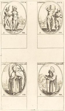 St. Agatha; St. Dorothy; St. Romuald of Ravenna; St. Paul, Bishop of Verdun. Creator: Jacques Callot.