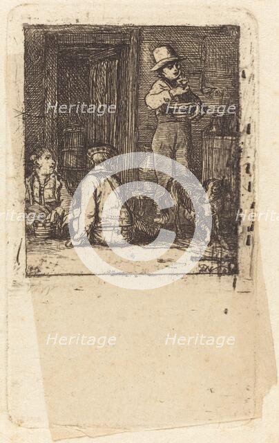 Interior with Three Boys and a Dog, c. 1813. Creator: David Wilkie.