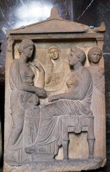 Ancient Greek relief showing friends greeting each other. Artist: Unknown