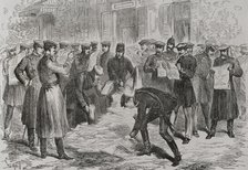 Siege of Paris, (19 Sep 1870 to 28 Jan 1871): Fall of a mail balloon within German lines, 1871.  Creator: Tomás Carlos Capuz.