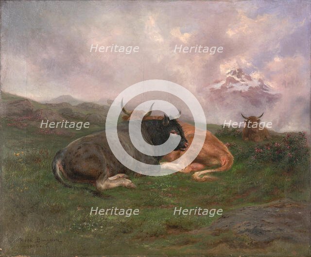 Cattle at Rest on a Hillside in the Alps, 1885. Creator: Rosa Bonheur.