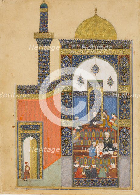 Laila and Majnun at School, Folio from a Khamsa (Quintet) of Nizami, A.H. 835/ A.D. 1431-32. Creator: Nizami.
