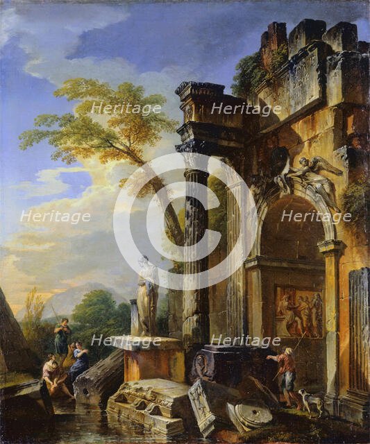 Ruins of a Triumphal Arch in the Roman Campagna, between 1717 and 1719. Creator: Giovanni Paolo Panini.