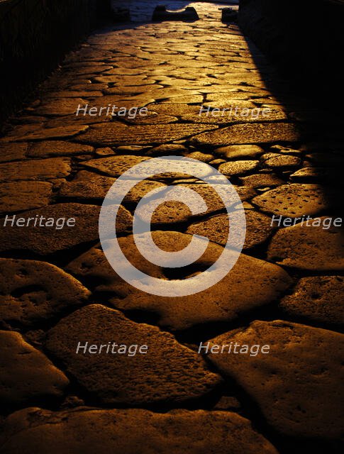 Sunset on a cobbled street, Pompeii, Italy, 2009. Creator: LTL.