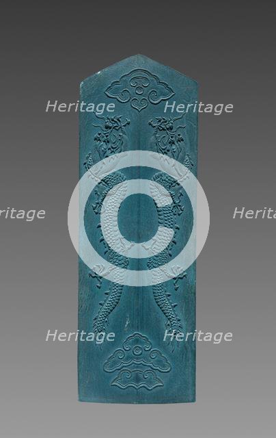 Box with Ink Cakes: Blue Ink Cake in Shape of a Gui Scepter, 1795-1820. Creator: Unknown.