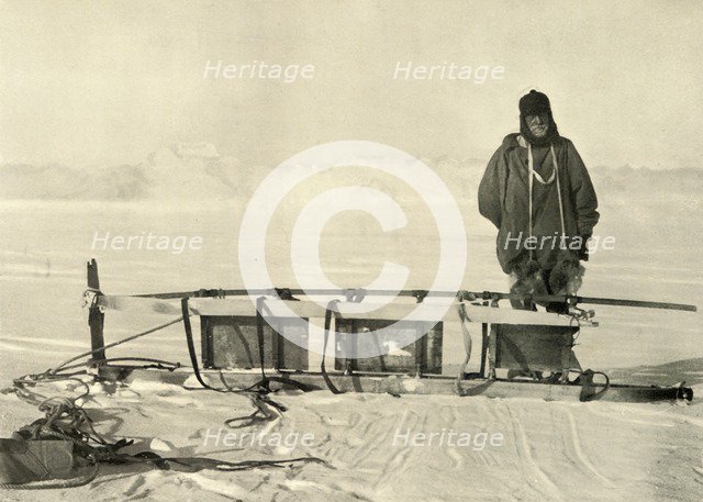 'Shackleton standing by the Broken Southern Sledge', c1908, (1909).  Artist: Unknown.