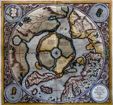  'Atlas of Gerardus Mercator', 1595, map of the Arctic to the North Pole and surrounding lands wi…