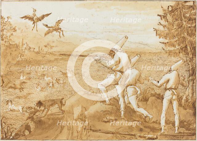 Punchinellos Hunting Waterfowl, c. 1800. Creator: Giovanni Battista Tiepolo.