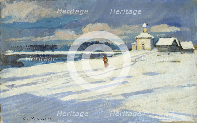 Winter Landscape with a small Church, early 20th century. Artist: Konstantin Korovin.