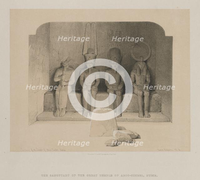 Egypt and Nubia, Volume I: Sanctuary of the Temple of Aboo-Simbel, Nubia, 1846. Creator: Louis Haghe (British, 1806-1885); F.G.Moon, 20 Threadneedle Street, London.