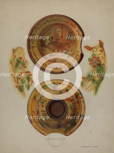 Pa. German Shaving Basin, c. 1937. Creator: Charlotte Angus.