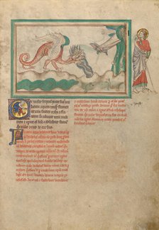 The Dragon Hurls Water after the Woman Clothed in the Sun; Dyson Perrins Apocalypse, about 1255-1260 Creator: Unknown.