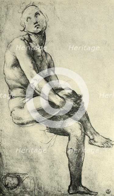 Seated male nude, 1509-1511, (1943). Creator: Raphael.