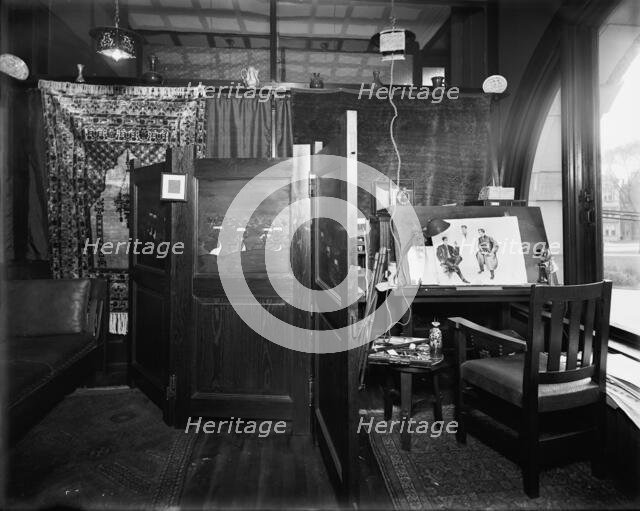 Office, furnishings and artist easel at Mulford & Petry Co., Detroit, Mich., between 1900 and 1910. Creator: Unknown.