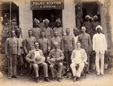 Staff from the Rambagh section of the Karachi Plague Committee, standing outside the police..., 1897 Creator: Unknown.