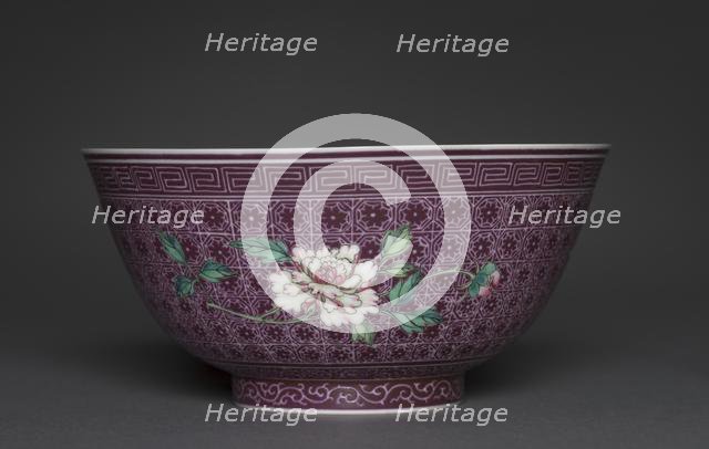 Bowl with Peony Sprays on Diaper Ground (exterior); Chrysanthemum Sprays (interior), 1736-1795. Creator: Unknown.