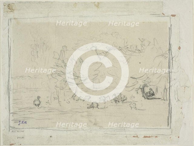 Geese in a Farmyard, c. 1871. Creator: Jean Francois Millet.