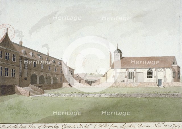 South-east view of St Leonard's Church, Bromley-by-Bow, London, 1797. Artist: Anon
