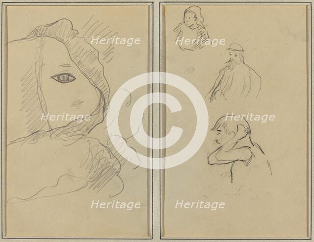 Eye and Part of Face; A Breton Woman and Two Men [recto], 1884-1888. Creator: Paul Gauguin.