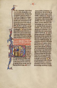 Initial D: Two Men on their Balcony Speaking to their Neighbour; Vidal Mayor, about 1290-1310. Creator: Unknown.