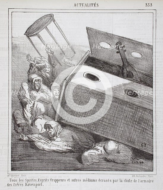 Tous les Spirites, Esprits frappeurs et autres médiums écrasés par la chute de l'armoire..., 1865. Creator: Cham.