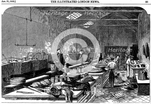 General view of kitchen at Richie & McCall's Cannery, Houndsditch, London, 1852. Artist: Unknown