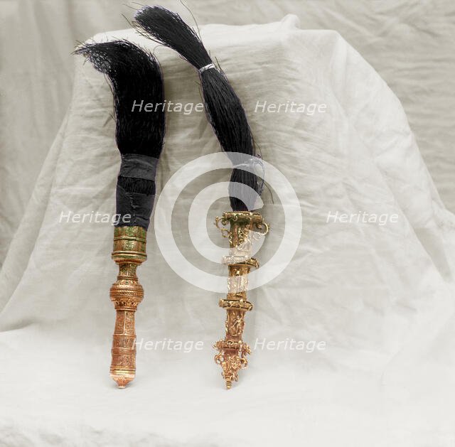 Aspergillums with handles - an artistic work, the vestry of the Ipatievsky Monastery, Kostroma, 1911 Creator: Sergey Mikhaylovich Prokudin-Gorsky.