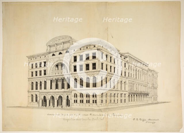 Chicago Public Library Design Competition, Chicago, Illinois, Perspective, 1891. Creator: Peter Bonnett Wight.