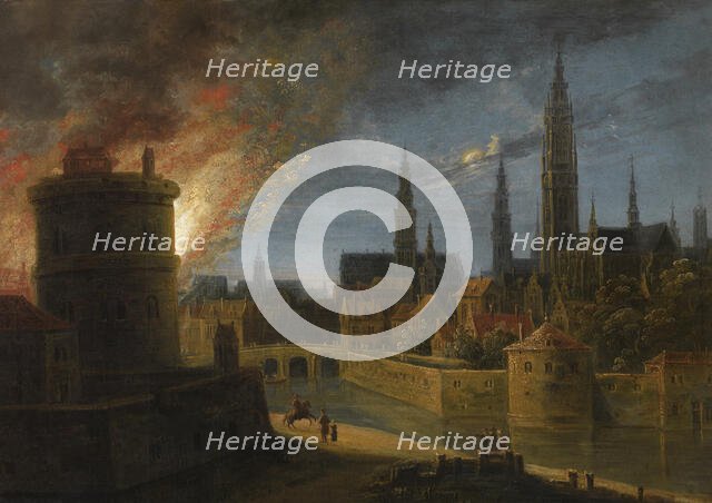 Fire in Antwerp, mid-17th century. Creator: Daniël van Heil.