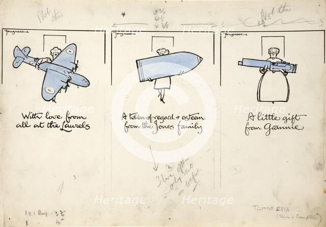 Salvage World War II poster... women carrying an aeroplane, a shell and machine gun, c1939-1946. Creators: Central Office of Information, Cyril Kenneth Bird.