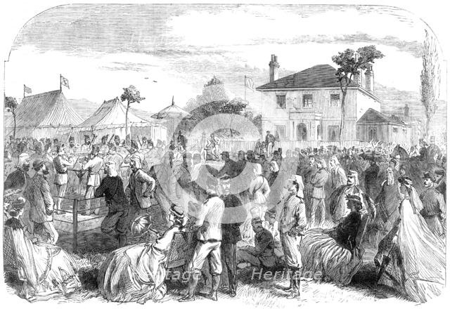 The National Rifle Association prize meeting at Wimbledon: evening band in the volunteer camp, 1865. Creator: Unknown.