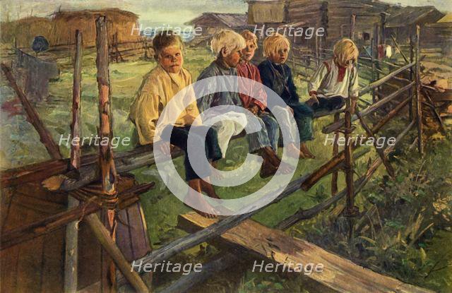 'Children on a Fence (Sparrows)', 1883, (1965).  Creator: Illarion Pryanishnikov.