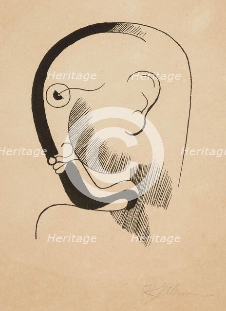 Head in profile with black contour, 1928. Creator: Schlemmer, Oskar (1888-1943).