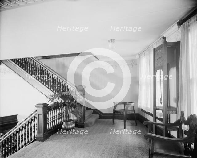 E.M. Bigsby Co. show rooms, clock on the balcony, between 1900 and 1915. Creator: Unknown.
