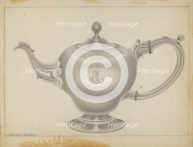 Silver Teapot, c. 1936. Creator: Hans Westendorff.