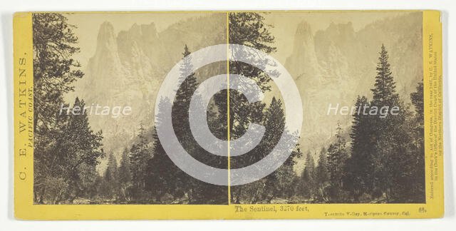 The Sentinel, 3270 feet, Yosemite Valley, Mariposa County, Cal., 1867. Creator: Carleton Emmons Watkins.