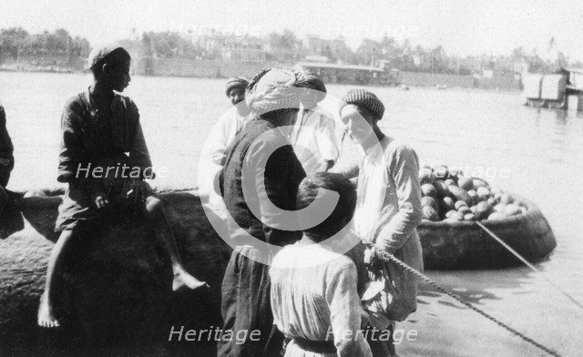 River craft laden with melons, Tigris River, Baghdad, Iraq, 1917-1919. Artist: Unknown