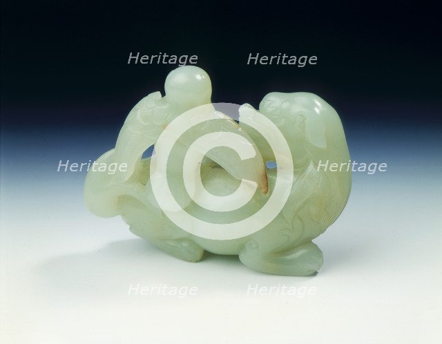 Jade mythological animal with an eagle perched on its back, Ming dynasty, China, 1368-1644. Artist: Unknown