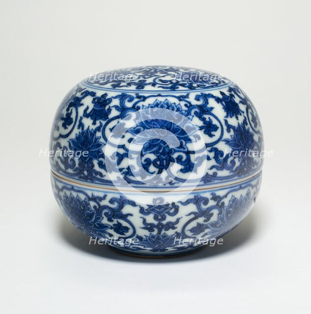 Covered Box with Lotus Flowers, Ming dynasty (1368-1644), Jiajing reign mark (1521-1567). Creator: Unknown.